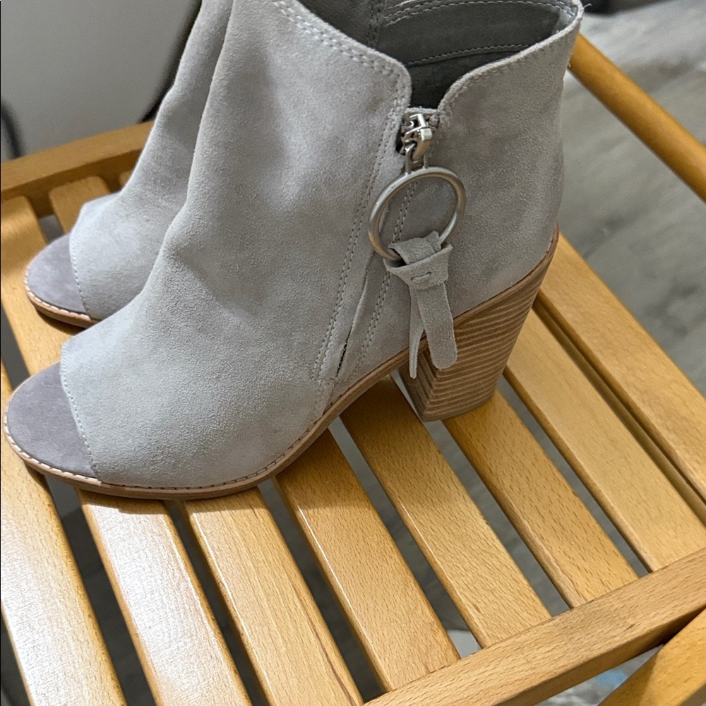 Gray Women's Peep-Toe Ankle Boots - Picture 2 of 4